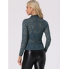 image:imageAllegra K Womens Floral Lace Long Sleeve Mock Neck Sheer BlouseGrey Blue