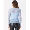 image:imageAllegra K Womens Floral Lace Long Sleeve Mock Neck Sheer BlouseLight Blue