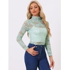 image:imageAllegra K Womens Floral Lace Long Sleeve Mock Neck Sheer BlouseLight Green