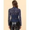 image:imageAllegra K Womens Floral Lace Long Sleeve Mock Neck Sheer BlouseNavy Blue