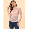 image:imageAllegra K Womens Floral Lace Long Sleeve Mock Neck Sheer BlousePink