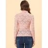 image:imageAllegra K Womens Floral Lace Long Sleeve Mock Neck Sheer BlousePink