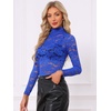 image:imageAllegra K Womens Floral Lace Long Sleeve Mock Neck Sheer BlouseRoyal Blue