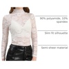 image:imageAllegra K Womens Floral Lace Long Sleeve Mock Neck Sheer BlouseWhite
