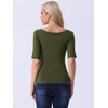 image:imageAllegra K Womens Half Sleeves Boat Neck Fitted Elbow Length Soft TShirtArmy Green