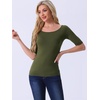 image:imageAllegra K Womens Half Sleeves Boat Neck Fitted Elbow Length Soft TShirtArmy Green