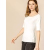image:imageAllegra K Womens Half Sleeves Boat Neck Fitted Elbow Length Soft TShirtBeige