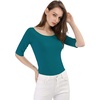 image:imageAllegra K Womens Half Sleeves Boat Neck Fitted Elbow Length Soft TShirtBlue Green