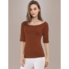 image:imageAllegra K Womens Half Sleeves Boat Neck Fitted Elbow Length Soft TShirtBrown