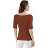 image:imageAllegra K Womens Half Sleeves Boat Neck Fitted Elbow Length Soft TShirtBrown