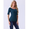 image:imageAllegra K Womens Half Sleeves Boat Neck Fitted Elbow Length Soft TShirtDark Blue