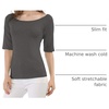 image:imageAllegra K Womens Half Sleeves Boat Neck Fitted Elbow Length Soft TShirtDark Gray