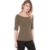 image:imageAllegra K Womens Half Sleeves Boat Neck Fitted Elbow Length Soft TShirtDark Khaki