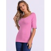image:imageAllegra K Womens Half Sleeves Boat Neck Fitted Elbow Length Soft TShirtDark Pink