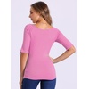 image:imageAllegra K Womens Half Sleeves Boat Neck Fitted Elbow Length Soft TShirtDark Pink