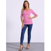 image:imageAllegra K Womens Half Sleeves Boat Neck Fitted Elbow Length Soft TShirtDark Pink