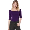 image:imageAllegra K Womens Half Sleeves Boat Neck Fitted Elbow Length Soft TShirtDark Purple