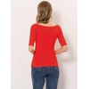 image:imageAllegra K Womens Half Sleeves Boat Neck Fitted Elbow Length Soft TShirtDeep Red