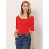 image:imageAllegra K Womens Half Sleeves Boat Neck Fitted Elbow Length Soft TShirtDeep Red