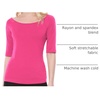 image:imageAllegra K Womens Half Sleeves Boat Neck Fitted Elbow Length Soft TShirtHot Pink