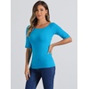 image:imageAllegra K Womens Half Sleeves Boat Neck Fitted Elbow Length Soft TShirtLake Blue