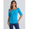 image:imageAllegra K Womens Half Sleeves Boat Neck Fitted Elbow Length Soft TShirtLake Blue