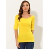 image:imageAllegra K Womens Half Sleeves Boat Neck Fitted Elbow Length Soft TShirtLemon Yellow