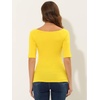 image:imageAllegra K Womens Half Sleeves Boat Neck Fitted Elbow Length Soft TShirtLemon Yellow