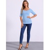 image:imageAllegra K Womens Half Sleeves Boat Neck Fitted Elbow Length Soft TShirtLight Blue