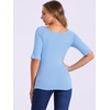 image:imageAllegra K Womens Half Sleeves Boat Neck Fitted Elbow Length Soft TShirtLight Blue