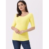 image:imageAllegra K Womens Half Sleeves Boat Neck Fitted Elbow Length Soft TShirtLight Yellow