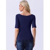 image:imageAllegra K Womens Half Sleeves Boat Neck Fitted Elbow Length Soft TShirtNavy Blue