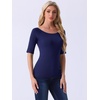 image:imageAllegra K Womens Half Sleeves Boat Neck Fitted Elbow Length Soft TShirtNavy Blue