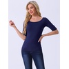 image:imageAllegra K Womens Half Sleeves Boat Neck Fitted Elbow Length Soft TShirtNavy Blue
