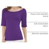image:imageAllegra K Womens Half Sleeves Boat Neck Fitted Elbow Length Soft TShirtPurple