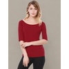 image:imageAllegra K Womens Half Sleeves Boat Neck Fitted Elbow Length Soft TShirtRed