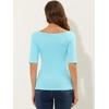image:imageAllegra K Womens Half Sleeves Boat Neck Fitted Elbow Length Soft TShirtSky Blue