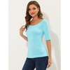 image:imageAllegra K Womens Half Sleeves Boat Neck Fitted Elbow Length Soft TShirtSky Blue