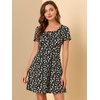 image:imageAllegra K Womens Printed Square Neck Short Sleeve Fit and Flare DressesBlack Pinkfloral