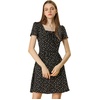 image:imageAllegra K Womens Printed Square Neck Short Sleeve Fit and Flare DressesBlackfloral