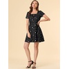 image:imageAllegra K Womens Printed Square Neck Short Sleeve Fit and Flare DressesBlackstars