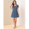 image:imageAllegra K Womens Printed Square Neck Short Sleeve Fit and Flare DressesBluefloral