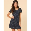 image:imageAllegra K Womens Printed Square Neck Short Sleeve Fit and Flare DressesBluestars