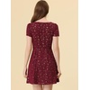 image:imageAllegra K Womens Printed Square Neck Short Sleeve Fit and Flare DressesBurgundystars