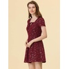 image:imageAllegra K Womens Printed Square Neck Short Sleeve Fit and Flare DressesBurgundystars