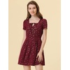 image:imageAllegra K Womens Printed Square Neck Short Sleeve Fit and Flare DressesBurgundystars