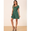 image:imageAllegra K Womens Printed Square Neck Short Sleeve Fit and Flare DressesDark Greenfloral