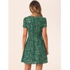 image:imageAllegra K Womens Printed Square Neck Short Sleeve Fit and Flare DressesDark Greenfloral