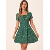 image:imageAllegra K Womens Printed Square Neck Short Sleeve Fit and Flare DressesDark Greenfloral