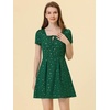 image:imageAllegra K Womens Printed Square Neck Short Sleeve Fit and Flare DressesDark Greenstars